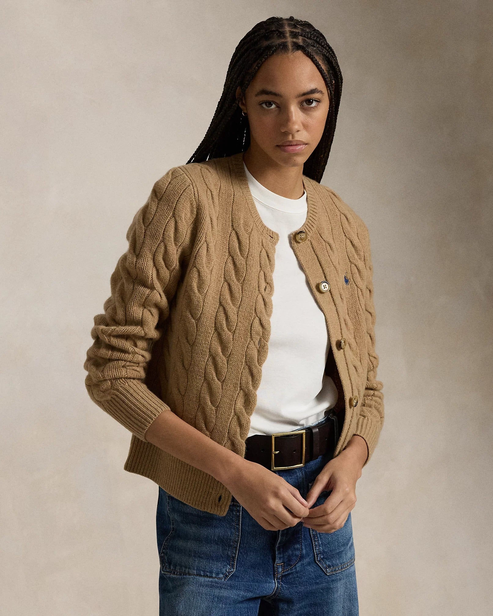 Cardigan de Lã e Cashmere em Tricô Trançado