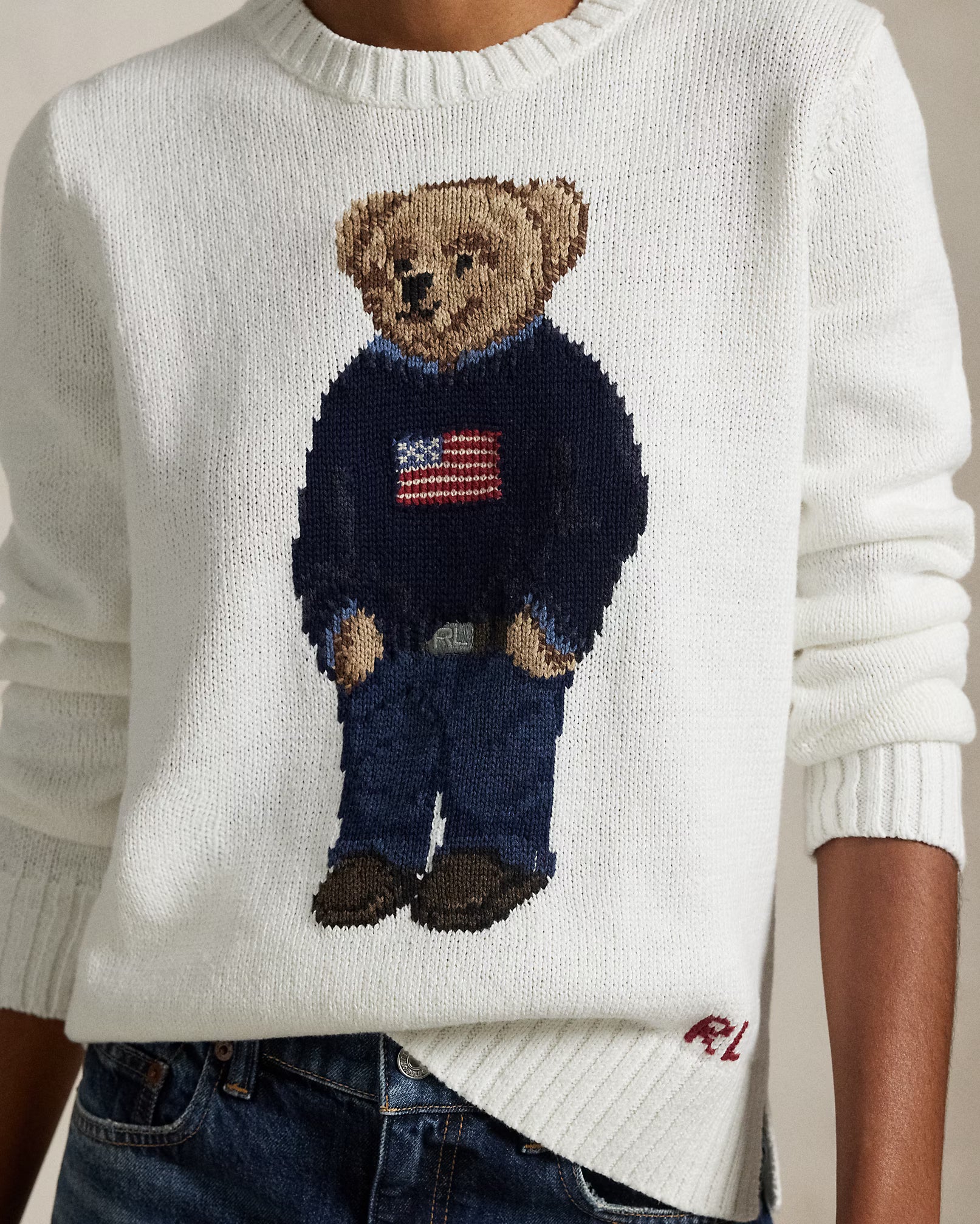Suéter Ralph Lauren | Polo Bear Branco com Bandeira