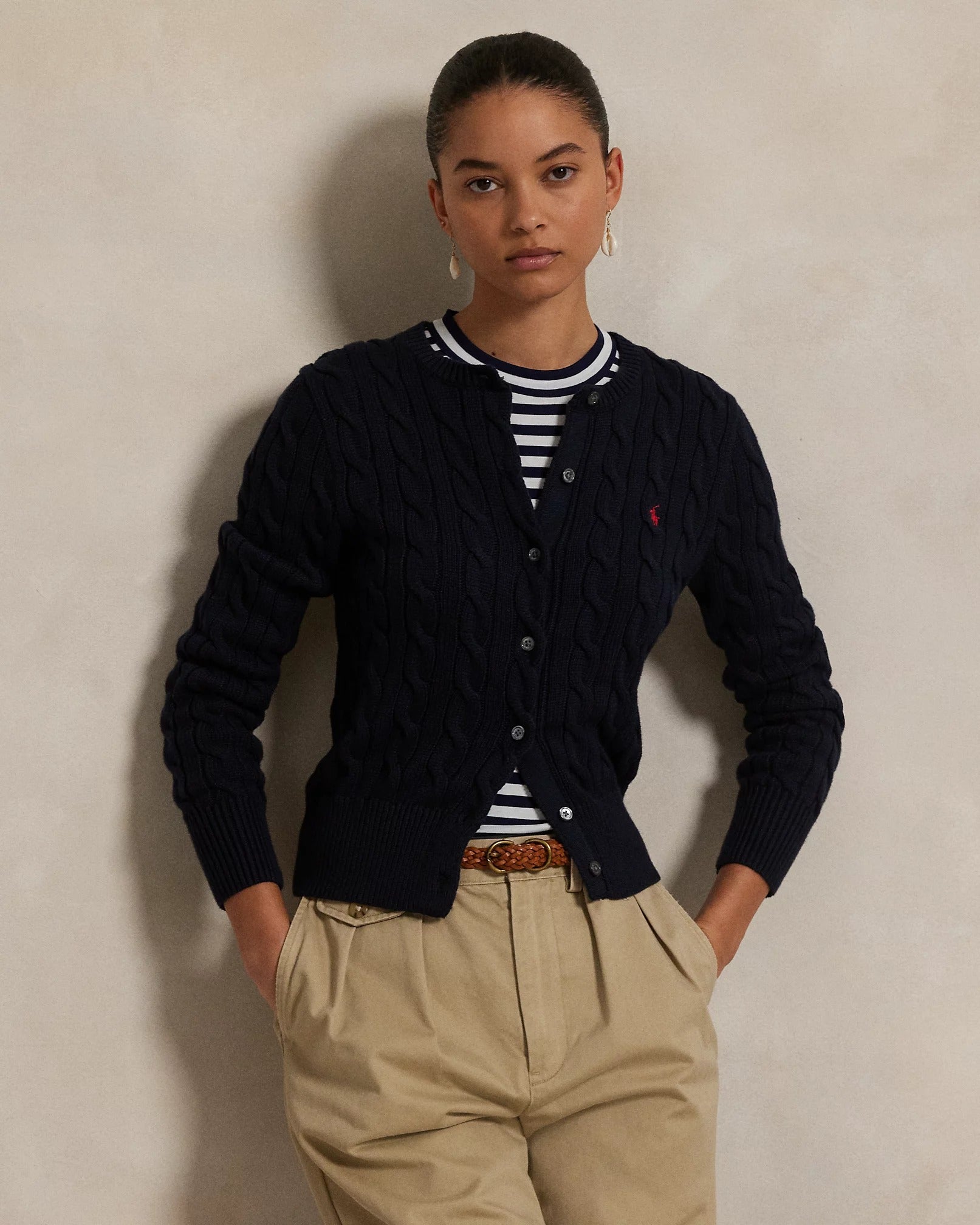 Cardigan Ralph Lauren | Malha Trançada de Algodão